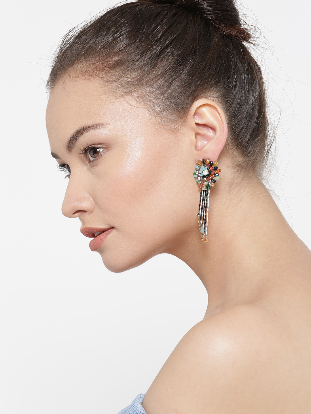 YouBella Multicoloured Gold-Plated Beaded Tasseled Drop Earrings